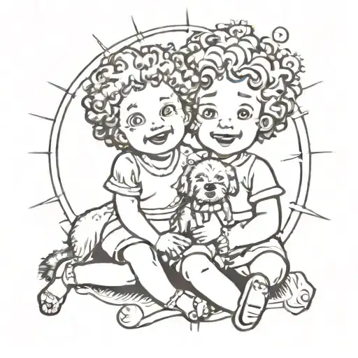 sun tattoo with little orphan annie  tattoo design idea