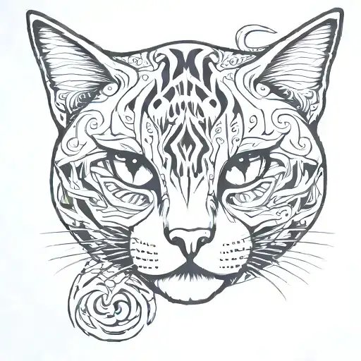 cat outline face tattoo design idea