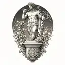 The David statue slightly cracked and weathered with vines and a lonely flower  - as if nature took over   tattoo design idea