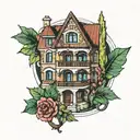 brick villa tattoo design idea