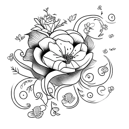 A tattoo of Taylor Swift's signature with delicate flowers surrounding it, created in a black-grey style. tattoo design idea