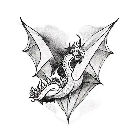 A tattoo inspired by the TV series the client loves, incorporating dragons and flowers in a blackwork style. tattoo design idea