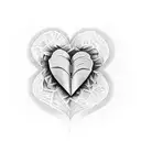 A tattoo of a heart-shaped book with lyrics from a Taylor Swift song flowing out of it, in a dotwork style. tattoo design idea
