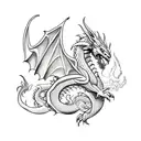 A tattoo inspired by the TV series the client loves, incorporating dragons and flowers in a blackwork style. tattoo design idea