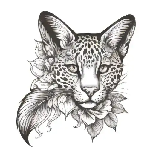 art Deco woman with Leopard flower blooming tattoo design idea