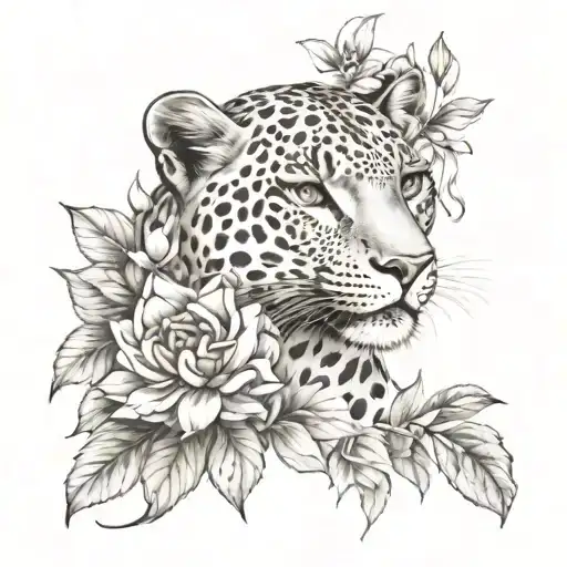 Leopard female flower feminine tattoo tattoo design idea