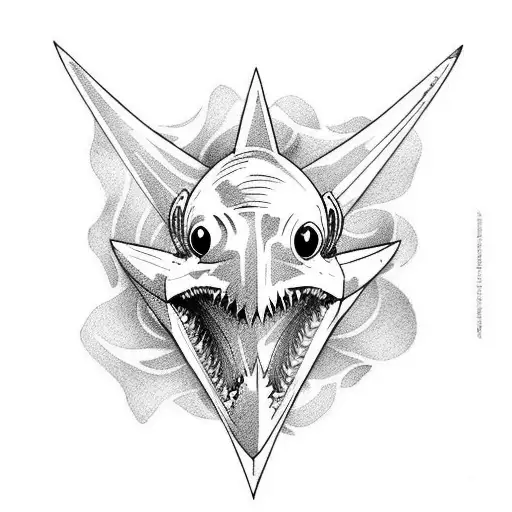 Shark and a Skull tattoo design idea