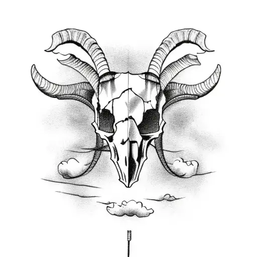 A goat skull and the background with clouds tattoo design idea