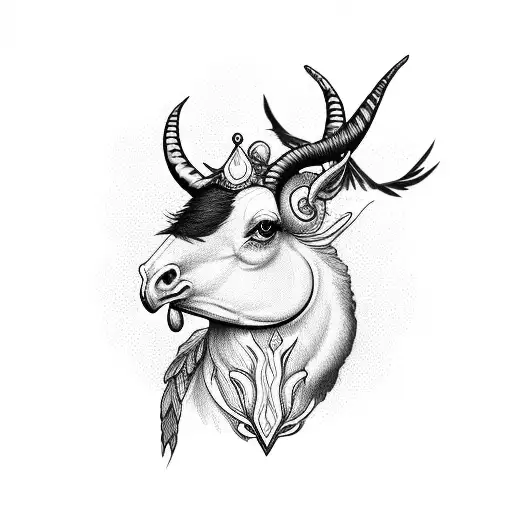 A blackwork tattoo of a canary bird perched on a goat's horn, symbolizing the Canary islands tattoo design idea