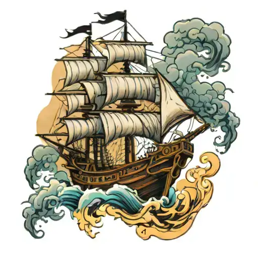 pirate ship storm tattoo design idea