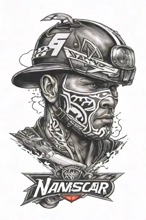 A realistic tattoo of a pitcrew member from NASCAR wearing a Marvel Comics superhero costume tattoo design idea