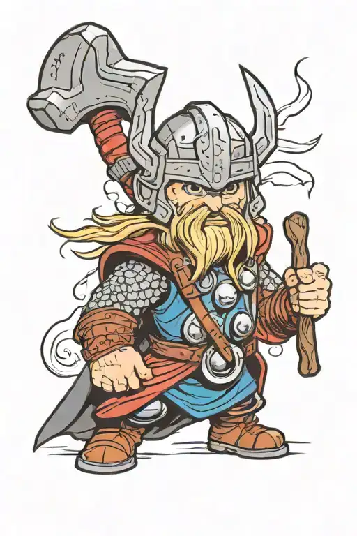 A new-school tattoo of Thor from Marvel Comics playing baseball with a Viking helmet on tattoo design idea