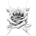 Rose with stem spelling out nik in cursive  tattoo design idea