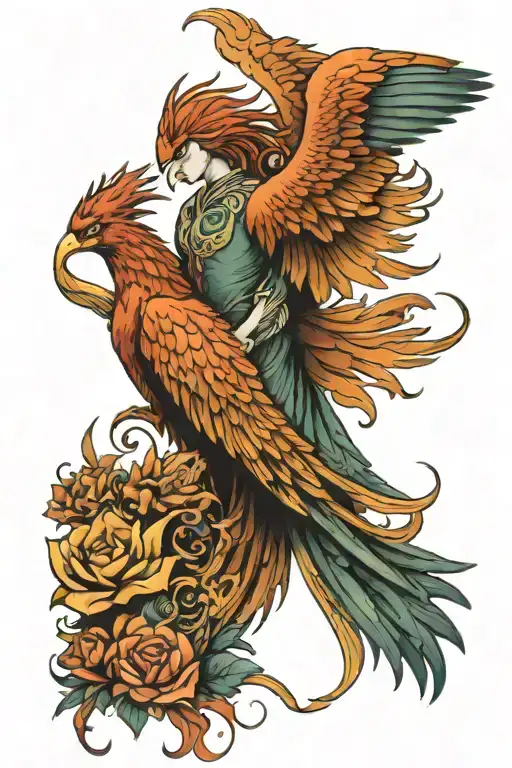 phoenix and child protecting angel tattoo design idea