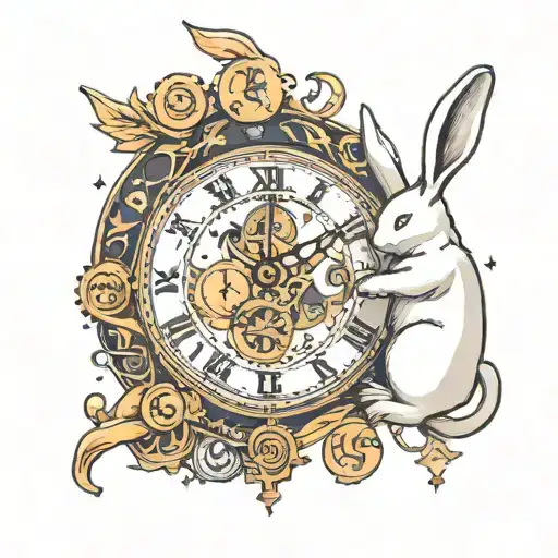 A moon rabbit with a clock and the word SEE tattoo design idea