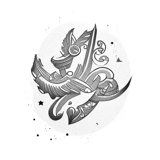 A stylized quill pen writing the word 'knowledge' in various languages tattoo design idea