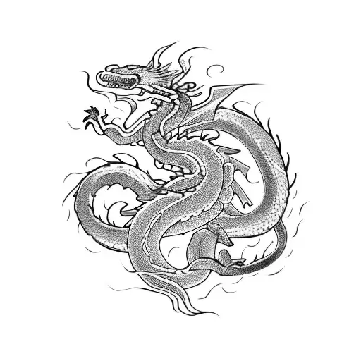 serpiente o dragon que combine con una hanya y con peonia tattoo design idea