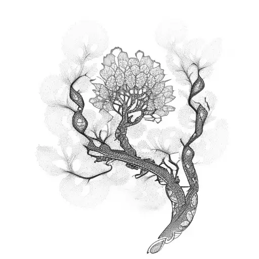 A lace-inspired design of cherry blossoms wrapping around the sternum tattoo design idea
