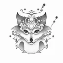 A dotwork sternum tattoo featuring a graceful geisha wearing a kitsune mask with cherry blossoms in the background tattoo design idea