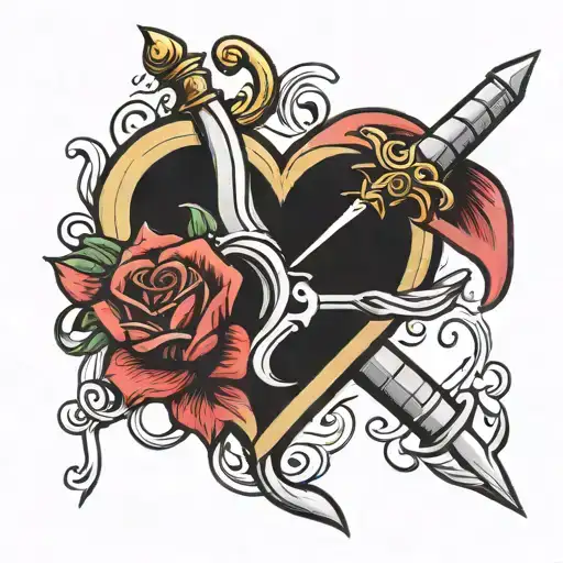 heart and dagger piercing tattoo design idea