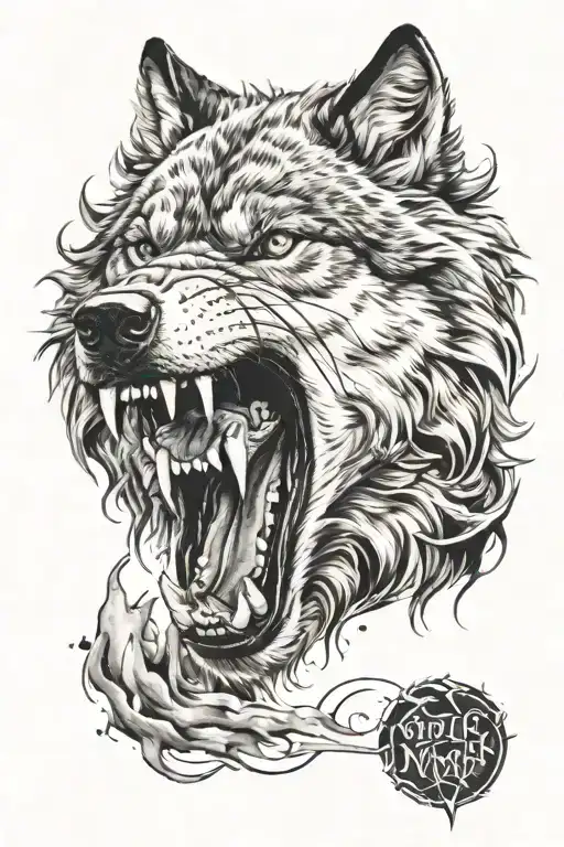 agressive wolf growling tattoo design idea