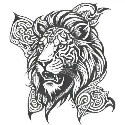 jesus lion tribal  black work tattoo design idea