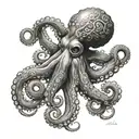 An octopus with intricate Greek motifs and symbols intertwined in its tentacles tattoo design idea