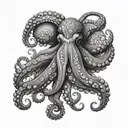 An octopus with intricate Greek motifs and symbols intertwined in its tentacles tattoo design idea