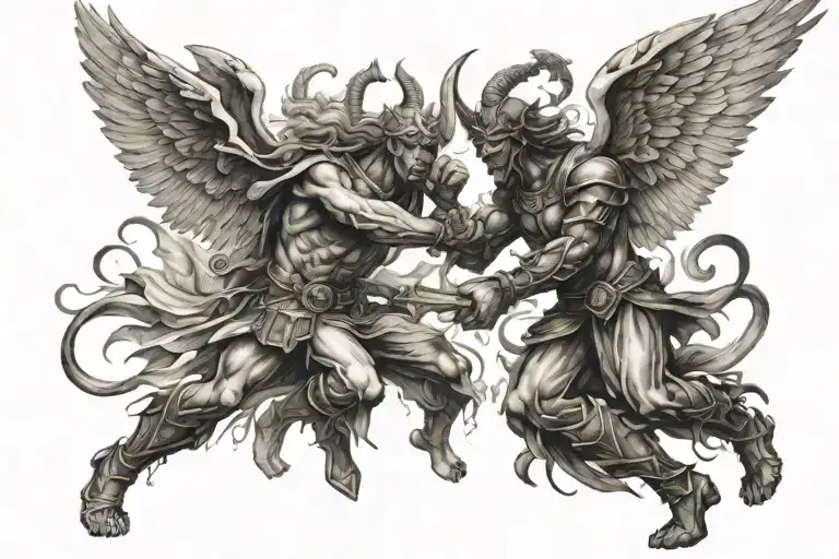 war between angels and demons fighting tattoo design idea