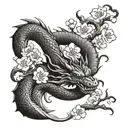 combine an Asian dragon coiling up the arm to the triceps with lotus and cherry blossoms tattoo design idea