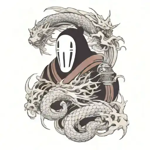 no face and haku dragon spirited away tattoo design idea