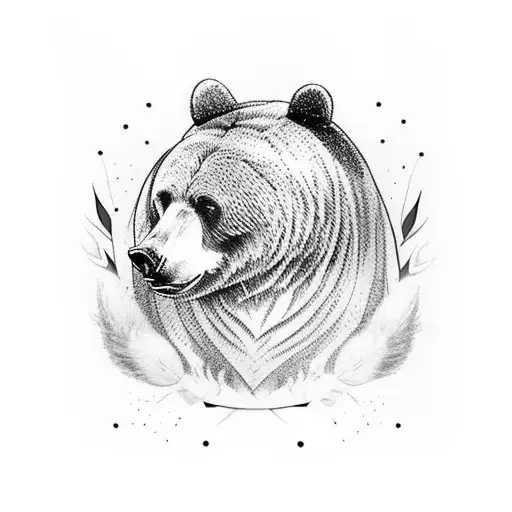 A sleeve tattoo featuring a bear surrounded by feathers, representing strength and freedom tattoo design idea
