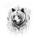 A sleeve tattoo featuring a bear surrounded by feathers, representing strength and freedom tattoo design idea