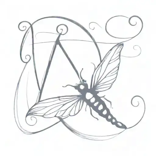 A minimalist design of a firefly flying around a letter 'm' tattoo design idea