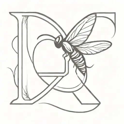 A minimalist design of a firefly flying around a letter 'm' tattoo design idea