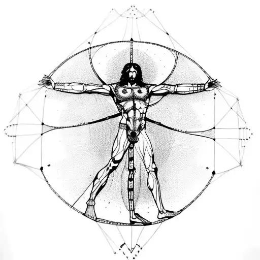 Vitruvian man with details of leonardos work tattoo design idea
