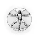Vitruvian man with leonardo da vincis bust above it in a realistic manner tattoo design idea