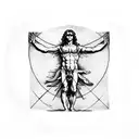 Vitruvian man with leonardo da vincis bust above it in a realistic manner tattoo design idea