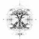 Vitruvian man with many details about golden ratio and all the works of leonardo da vinci tattoo design idea