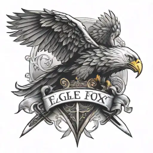 eagle and fox with roman sword and the letters VD tattoo design idea