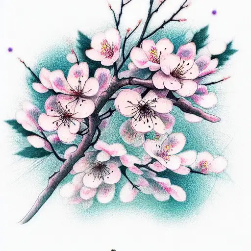 Cherry Blossom in the wind tattoo design idea