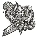polynesian tiki, ocean, spear wrapped tattoo design idea