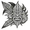 polynesian tiki, ocean, spear wrapped tattoo design idea