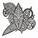 polynesian tiki, ocean, spear wrapped tattoo design idea