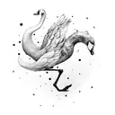 A surreal illustration of a writer's hand transforming into a graceful swan, surrounded by flowing ink tattoo design idea