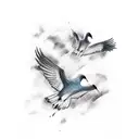 A flock of migratory birds flying across the client's back, representing their love for travel, in sketch style tattoo design idea