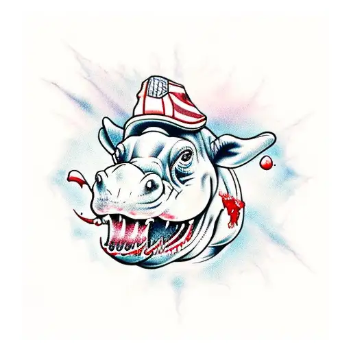 hippopotamus attacking blood tattoo design idea