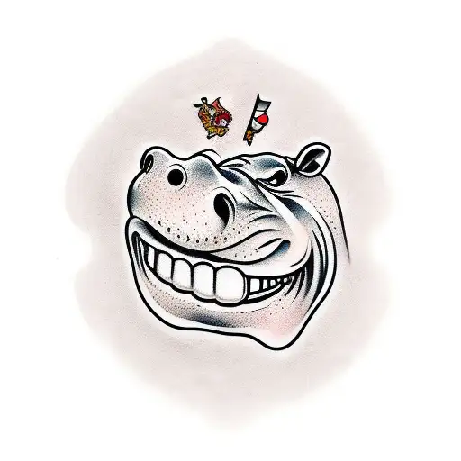 hippopotamus gold teeth tattoo design idea
