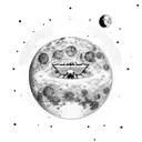 kid cudi man on the moon album with a moon man sitting on top. staring down a space highway leading to earth  tattoo design idea