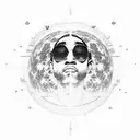 kid cudi man on the moon album with a moon man sitting on top. staring down a space highway leading to earth  tattoo design idea